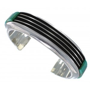 Turquoise Inlay Southwest Silver Sturdy Cuff Bracelet MX27404