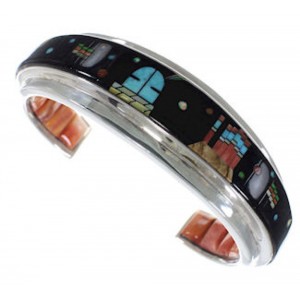 Silver Native American Mesa Design Multicolor Bracelet IS63333