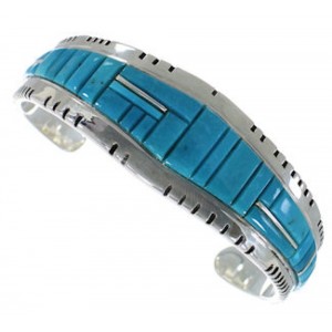 Sterling Silver Southwest Turquoise Inlay Cuff Bracelet EX27401