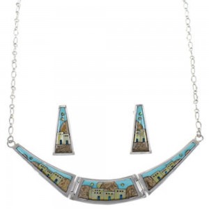 Multicolor Necklace Set Native American Village Design Jewelry GS62304