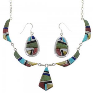 Southwest Multicolor Link Necklace Earrings Set GS75441