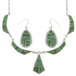 Southwestern Link Necklace And Earrings Turquoise Set GS75425
