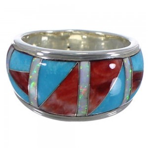 Sterling Silver Multicolor Inlay WhiteRock Ring Size 6-1/2 RS34594