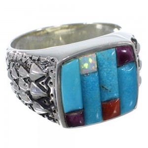 Sterling Silver Turquoise Multicolor Inlay Ring Size 11-1/4 HS29586