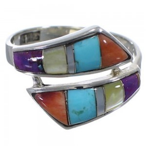 Multicolor Inlay Sterling Silver Ring Size 6-3/4 AS54639