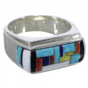 Turquoise Lapis Multicolor Jewelry Silver Ring Size 8-3/4 HS36699 