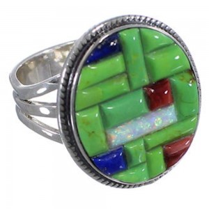Silver Mojave Turquoise Multicolor Ring Size 6-3/4 Jewelry NS43874