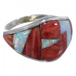 Red Oyster Shell Opal Inlay Sterling Silver Ring Size 8-3/4 EX22493