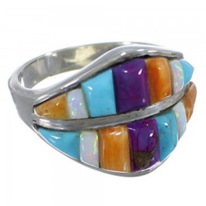 Sterling Silver Turquoise Jewelry Multicolor Ring Size 8-1/2 RS35730 