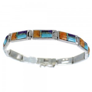 Multicolor Inlay Genuine Sterling Silver Link Bracelet EX28092