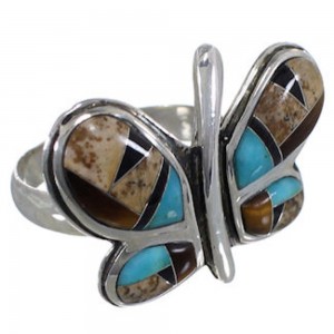 Tiger Eye Multicolor Sterling Silver Butterfly Ring Size 9-1/2 AW72582