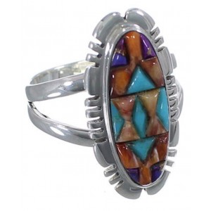 Multicolor Genuine Silver Inlay Ring Size 5-3/4 TX38165