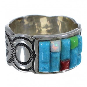 Turquoise Multicolor Inlay Sterling Silver Ring Size 11-3/4 JX38371