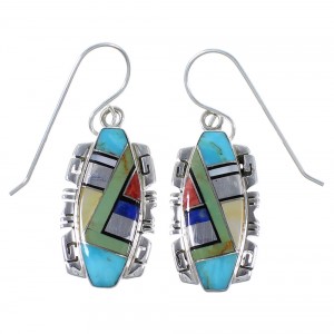 Southwest Multicolor Inlay Silver Earrings EX41068