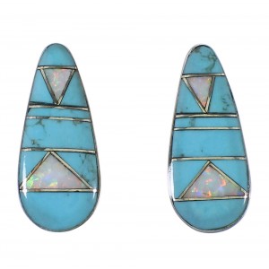 Genuine Sterling Silver Turquoise And Opal Earrings EX44830