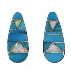 Turquoise And Opal Sterling Silver Earrings EX44831