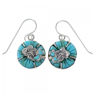 Silver Turquoise Dragonfly Flower Hook Dangle Earrings CX46511