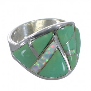Southwest Opal And Turquoise Silver Ring Size 5-1/4 EX44712