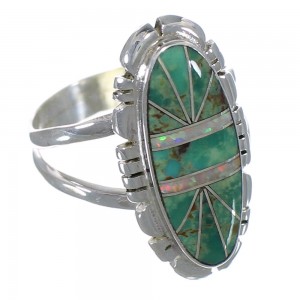 Southwestern Turquoise And Opal Silver Ring Size 6-3/4 AX52632