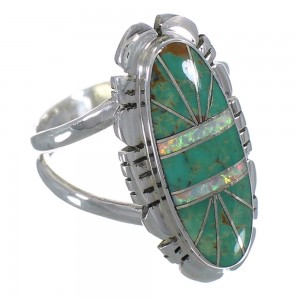 Turquoise And Opal Inlay Southwestern Silver Ring Size 6-3/4 AX52637