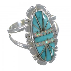 Turquoise And Opal Sterling Silver Ring Size 6-1/4 AX52825