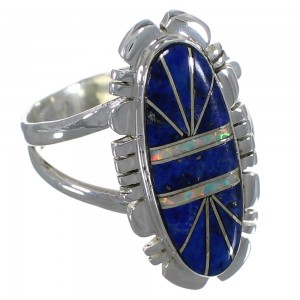 Southwestern Lapis And Opal Inlay Silver Ring Size 6 AX52880