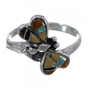 Multicolor Inlay Dragonfly Sterling Silver Ring Size 7-1/4 EX44674