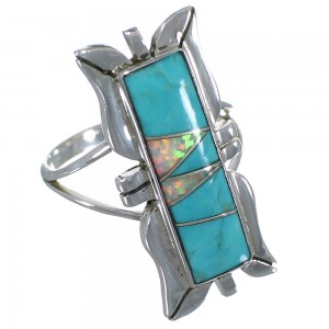 Opal And Turquoise Inlay Silver Ring Size 6-1/4 AX53832