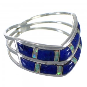 Lapis And Opal Inlay Genuine Sterling Silver Ring Size 5-3/4 AX54007