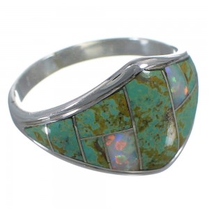 Turquoise And Opal Inlay Sterling Silver Jewelry Ring Size 8-1/4 AX52324