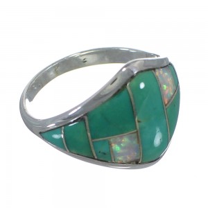 Southwestern Turquoise And Opal Silver Ring Size 6-1/4 AX52336