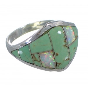 Southwestern Silver Opal And Turquoise Inlay Ring Size 6-3/4 AX52387