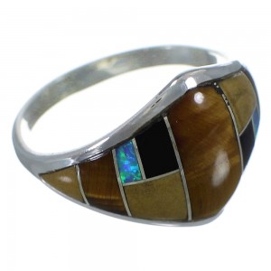 Multicolor Inlay Sterling Silver Ring Size 8-1/4 AX52491