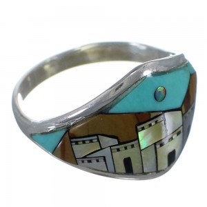 Sterling Silver Multicolor Native American Village Design Ring Size 5-3/4 AX52552