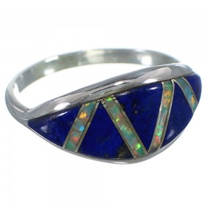 Silver Lapis And Opal Inlay Ring Size 5-1/4 AX52269