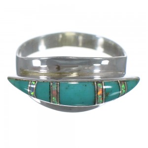 Turquoise Opal Inlay Southwest Silver Ring Size 6-3/4 EX44580