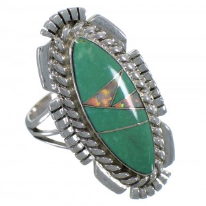  Turquoise And Opal Inlay Silver Ring Size 7-1/4 TX45706