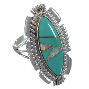 Opal Turquoise Inlay Sterling Silver Southwest Ring Size 6-3/4 TX45727