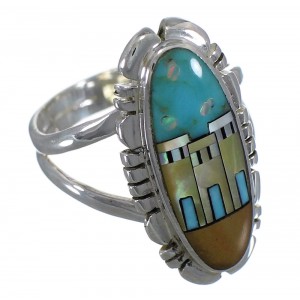 Multicolor Native American Design Silver Ring Size 7-1/4 TX45819