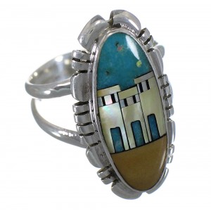 Multicolor Native American Design Silver Ring Size 6-3/4 TX45821