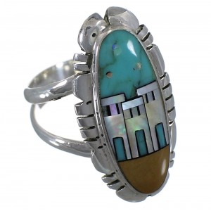 Multicolor Native American Pueblo Design Ring Size 7-3/4 TX45824