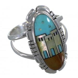 Native American Design Multicolor Silver Ring Size 5-1/2 TX45853