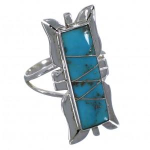Turquoise Inlay Sterling Silver Ring Size 5-3/4 EX44222