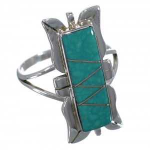 Turquoise Inlay Sterling Silver Ring Size 8-3/4 EX44234