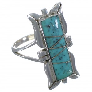 Sterling Silver And Turquoise Inlay Ring Size 7-3/4 EX44240