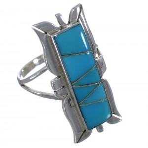 Southwest Turquoise Inlay Silver Ring Size 5-3/4 EX44241