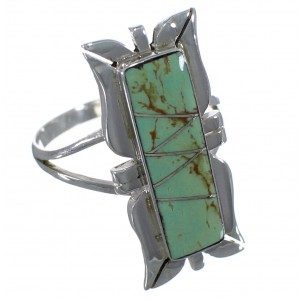 Turquoise Inlay Southwest Silver Ring Size 8-1/4 EX44253