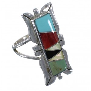 Multicolor Inlay Sterling Silver Ring Size 7-3/4 EX44305
