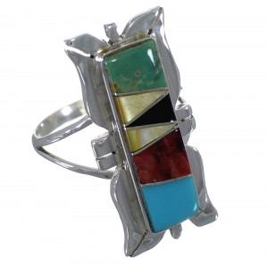 Multicolor Inlay Southwestern Silver Ring Size 4-3/4 EX44310