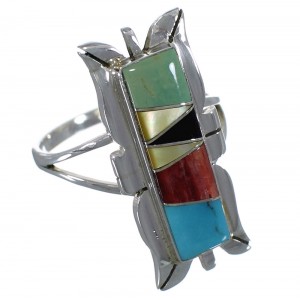 Sterling Silver And Multicolor Inlay Ring Size 6-1/4 EX44317